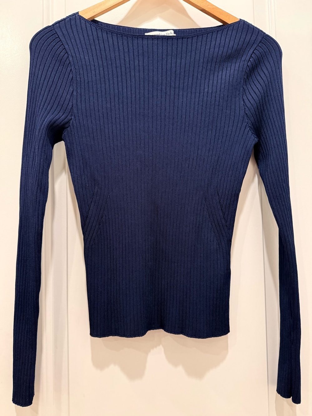 Abercrombie & Fitch Ribbed Boatneck Long-Sleeve Top - Navy Blue